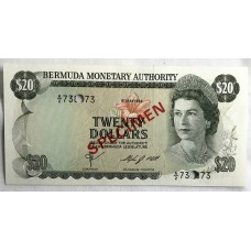 BERMUDA 1984 . TWENTY DOLLARS BANKNOTE . SPECIMEN